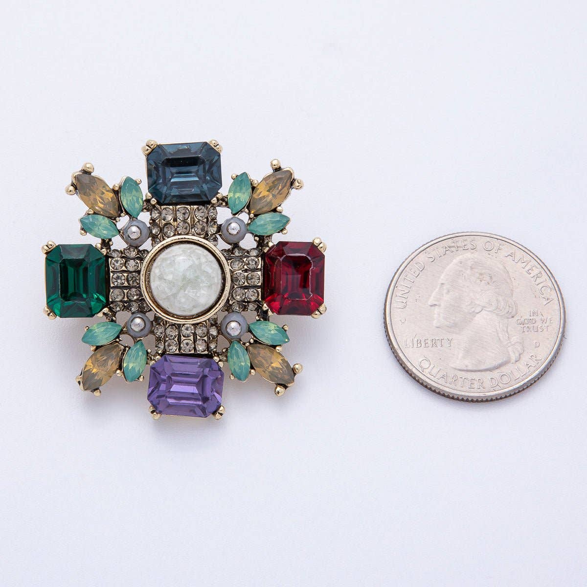 Antique Multi Color Crystal Brooch