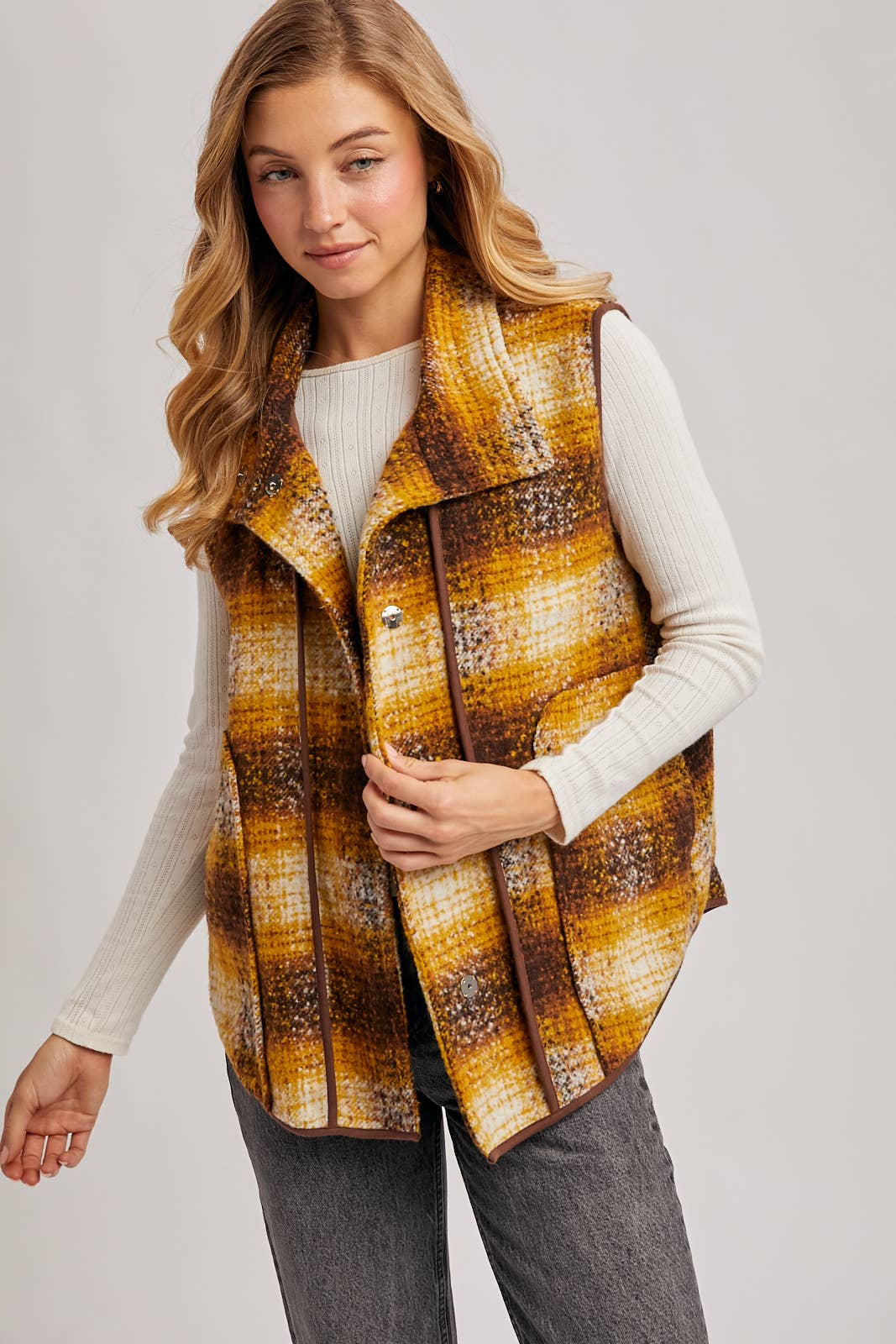 Mustard Flannel Plaid Vest (REG)
