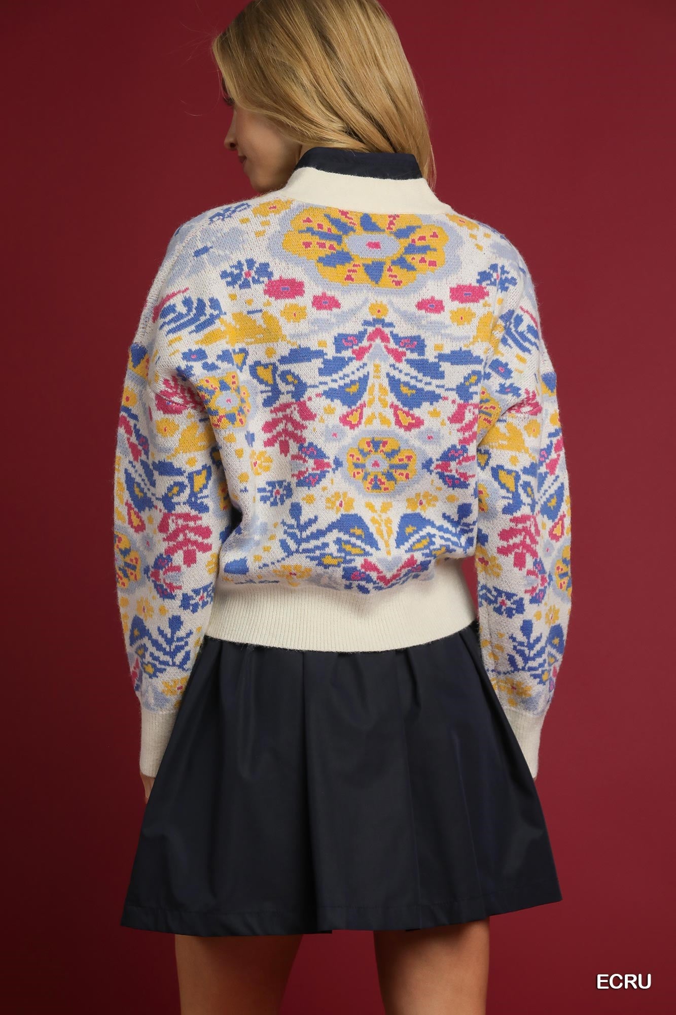 Abstract Floral Cardigan in Ecru (REG)