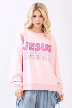 Jesus Saves Patchwork Sweatshirt in Icy Pink (REG)