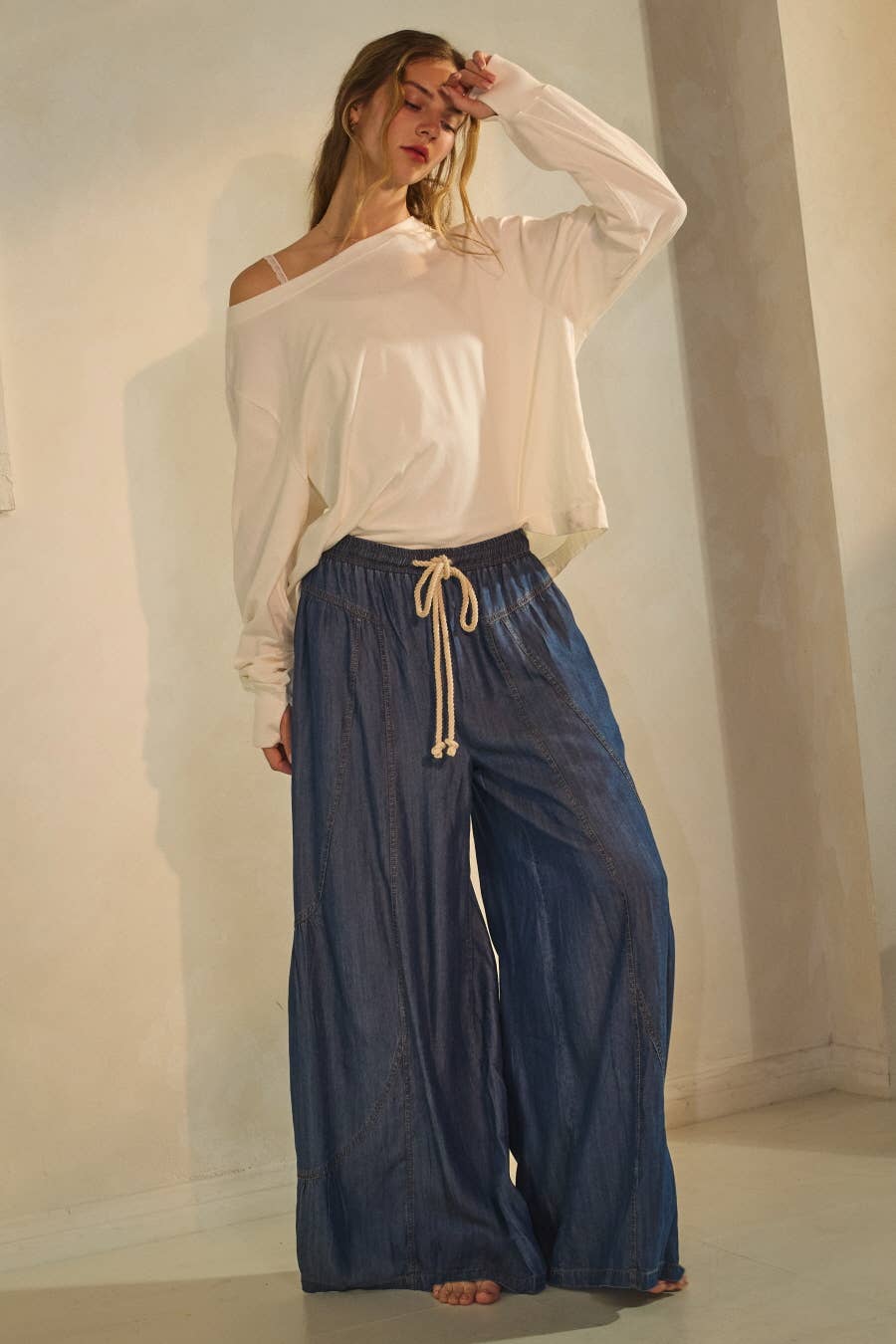 Dark Wash Chambray Palazzo Pants (REG)