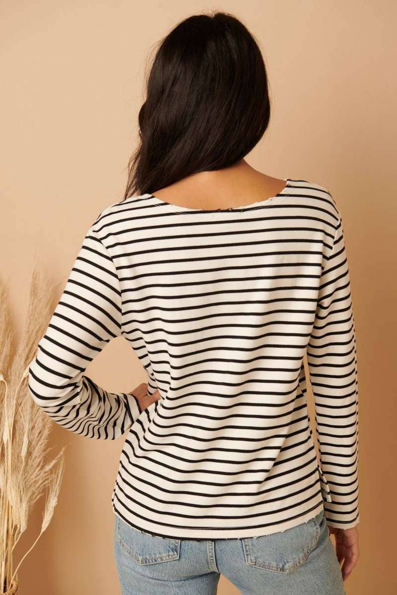 Distressed Striped Top in Ivory (REG)
