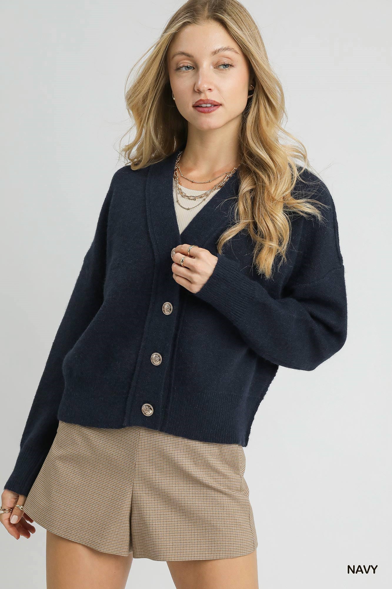 Simple Button Cardigan in Navy (REG)