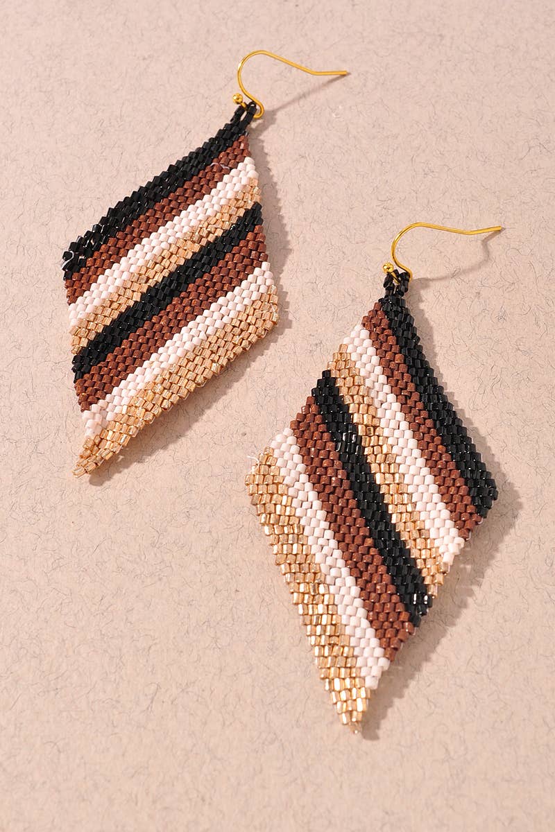 Striped Seed Bead Diamond Earrings