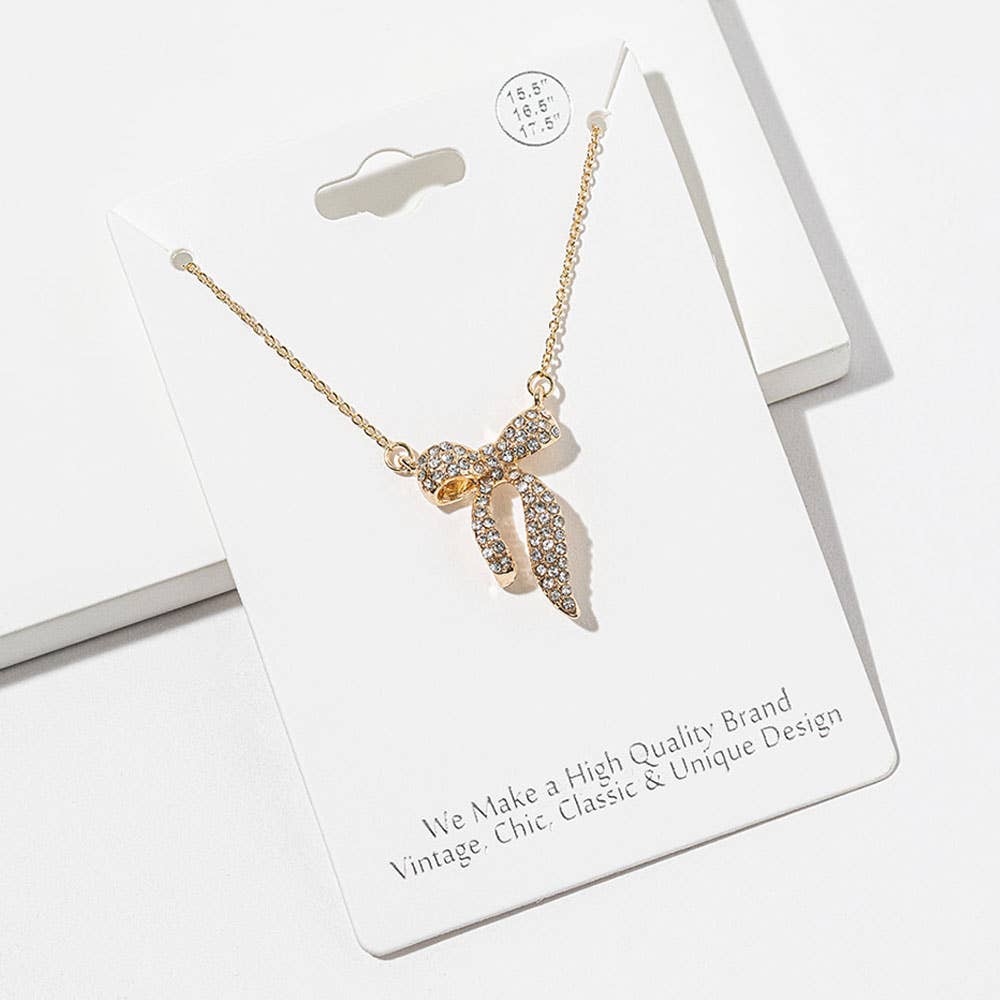 Crystal Pave Bow Necklace