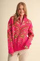 Floral Damask Half Zip Sweater in Fuchsia (REG)