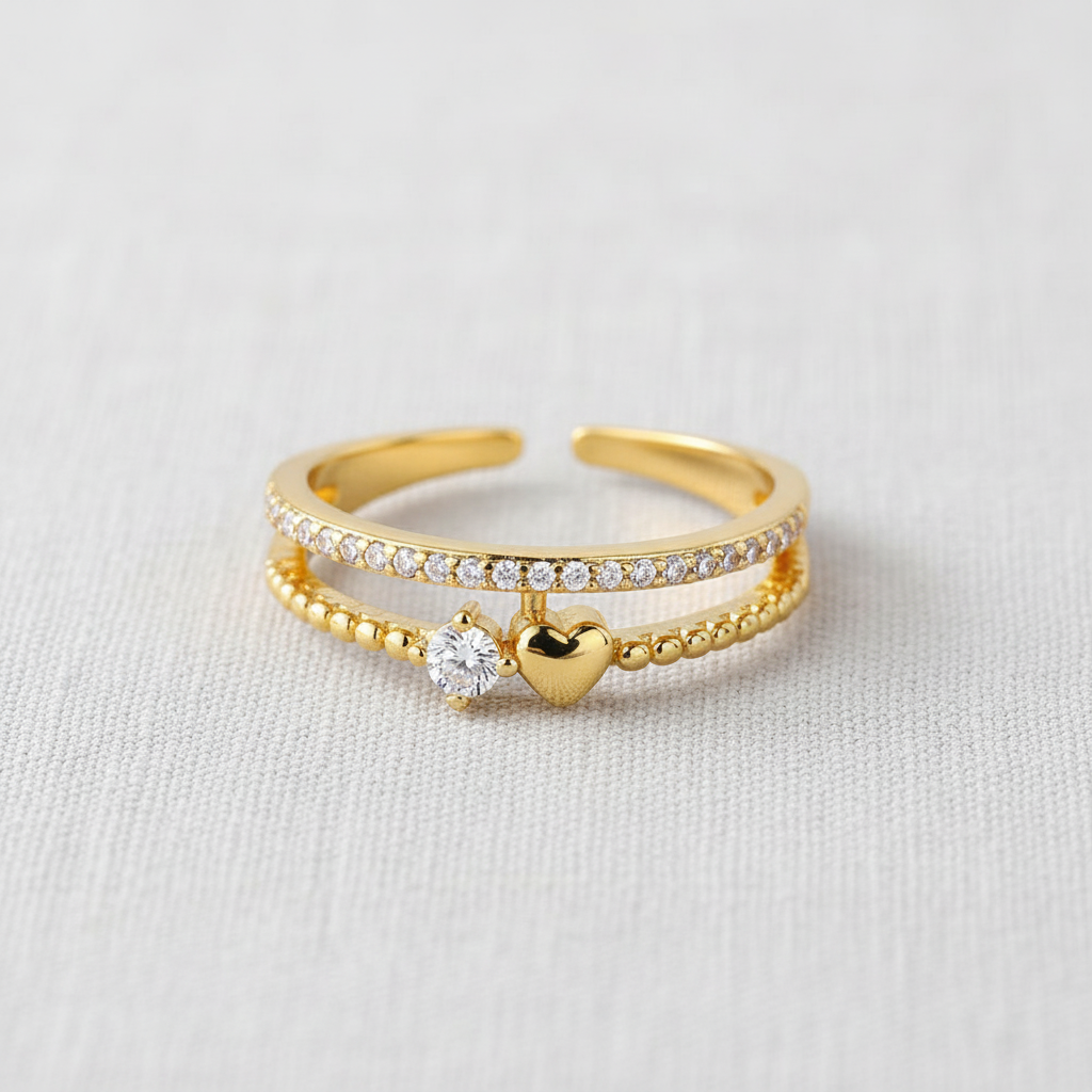 Gold Plated Heart and CZ Ring