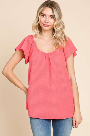 Pretty Girl Popcorn Jersey Top in Coral