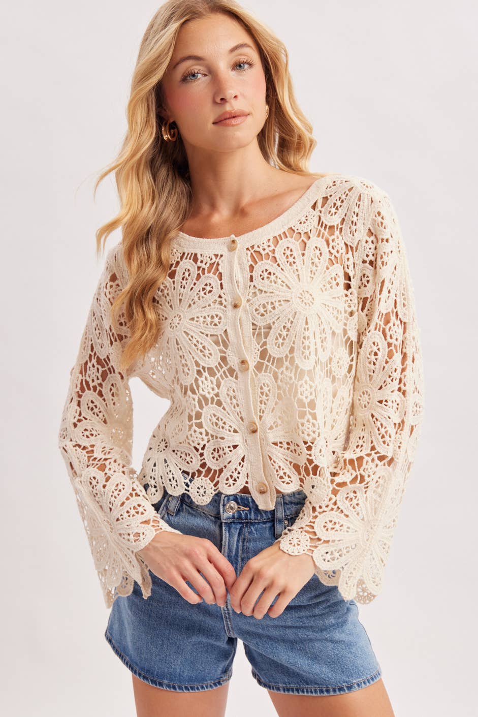 Floral Crochet Crop Cardigan (REG)