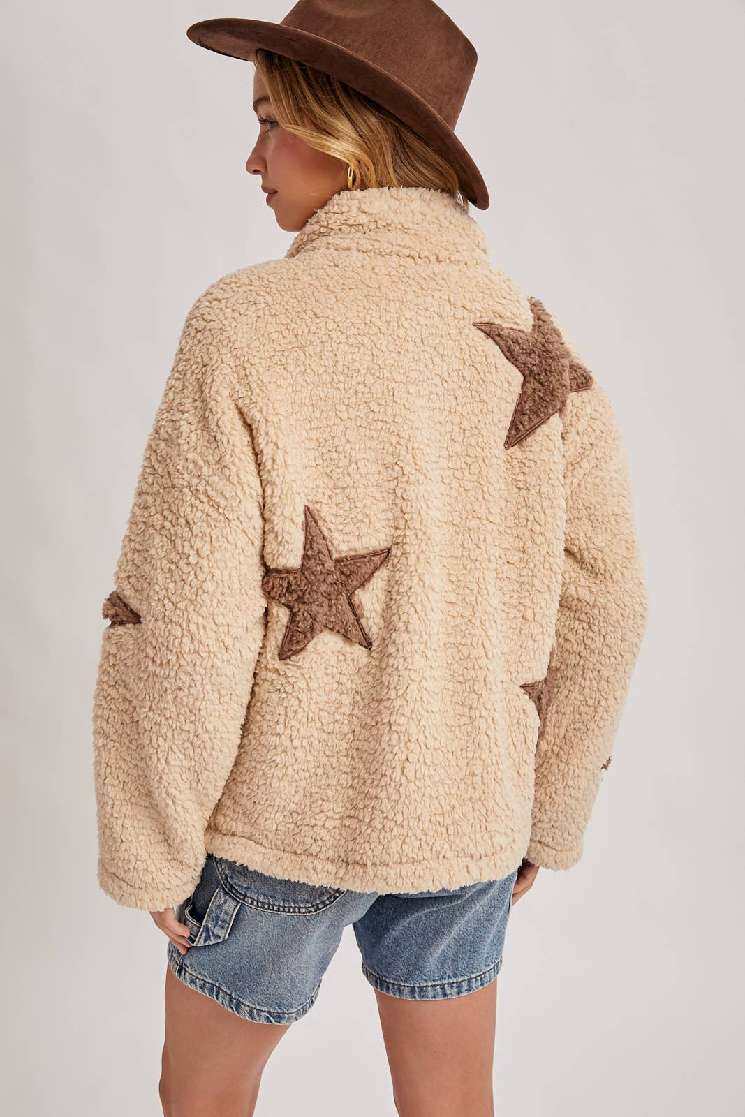 Star Shaped Teddy Sherpa Jacket in Beige (REG)