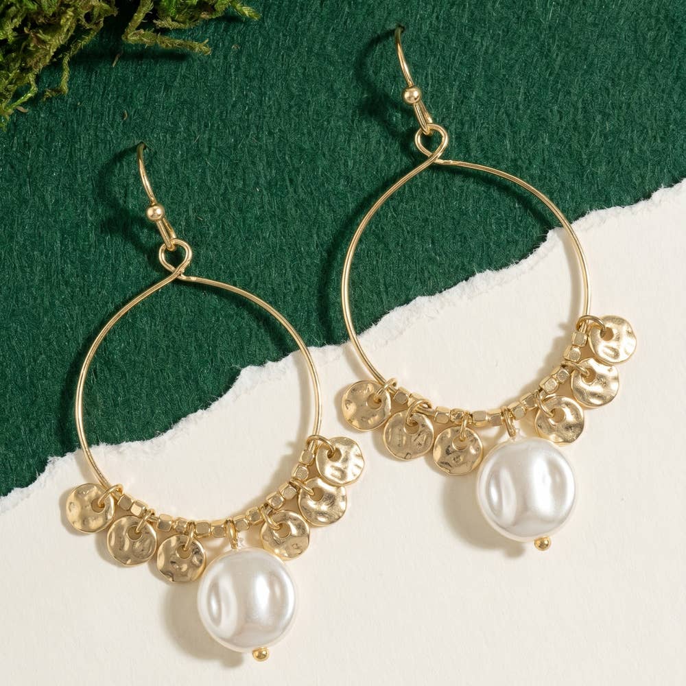 Pearl And Disc Charmed Hoop Earrings