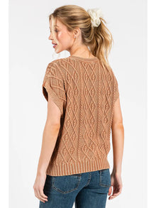 Cable Knit Cap Sweater in Mocha Mousse (REG)