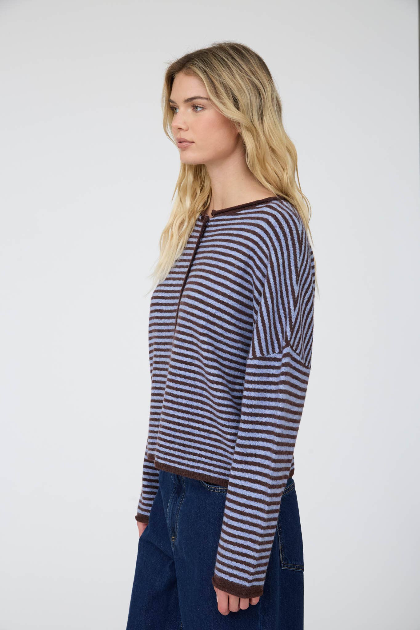 Striped Raw Edge Cardigan in Dark Brown (REG)