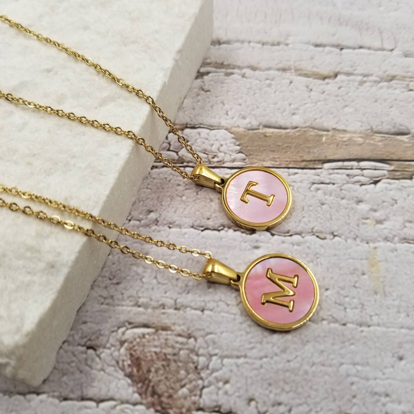 Pink Shell Initial Necklace