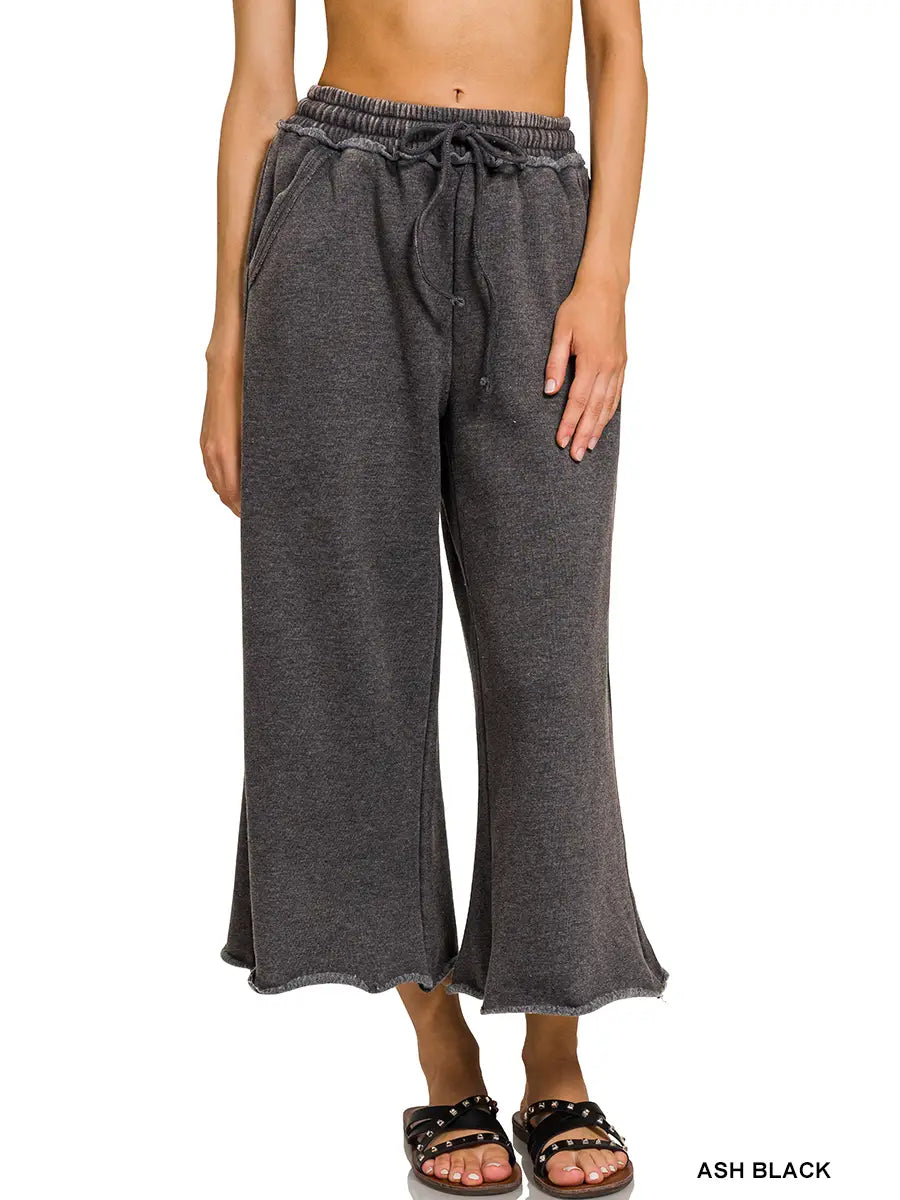 Acid Wash Palazzo Sweatpants in Ash Black (REG)