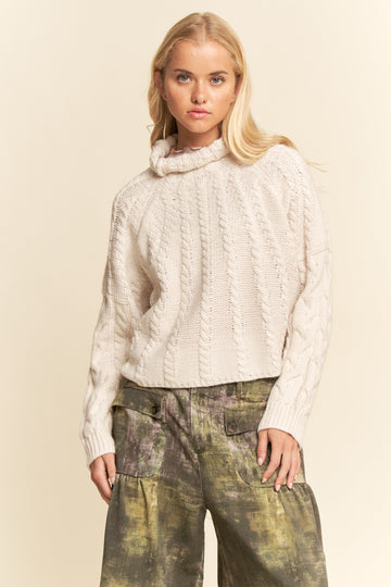 Turtleneck Cable Sweater in Cream (REG)
