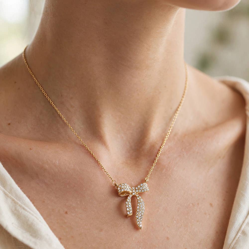 Crystal Pave Bow Necklace