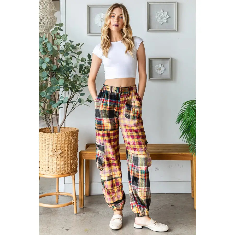 Mix Plaid Pants in Red (REG)