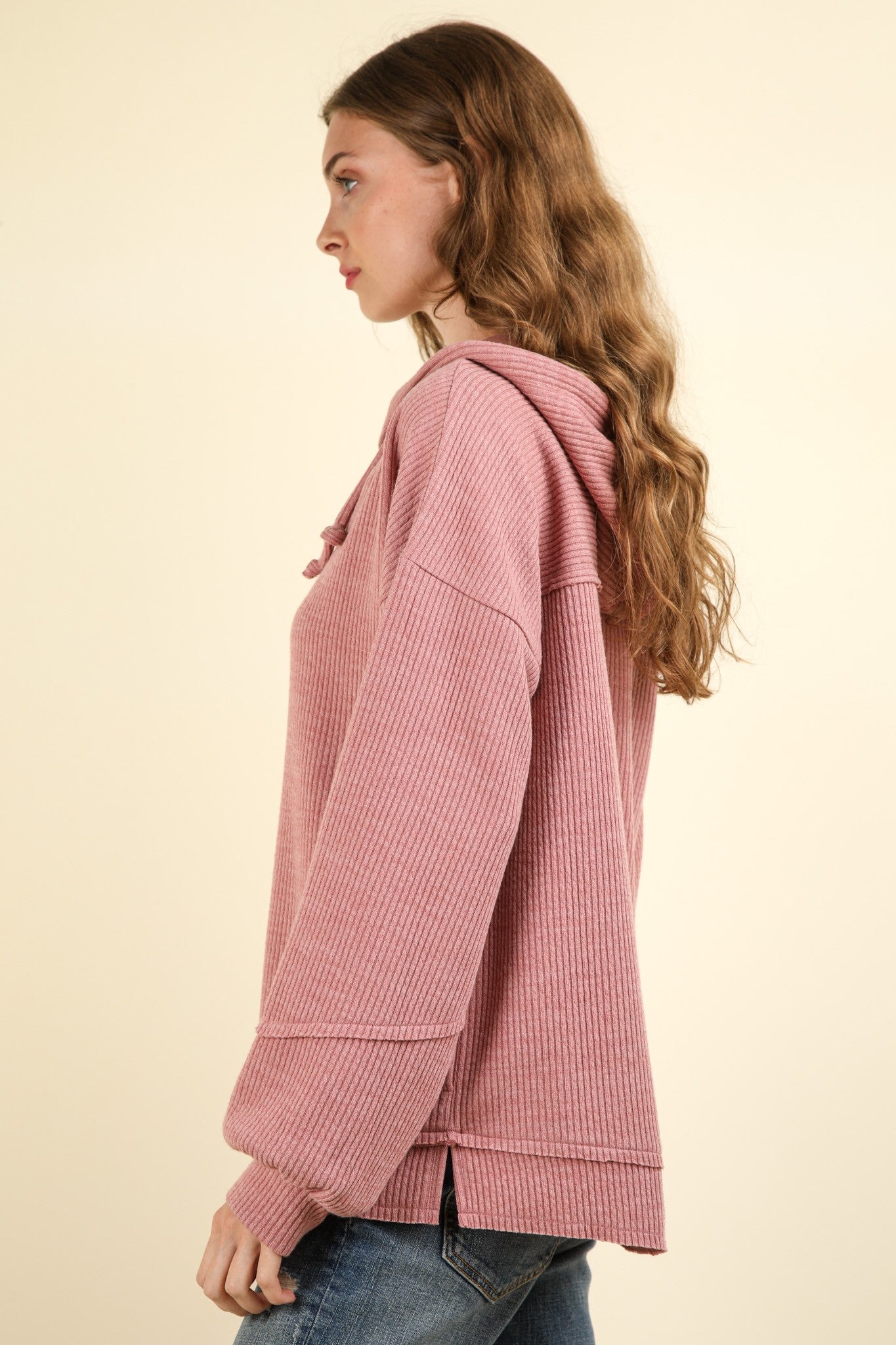 Door Buster * Casual Knit Hoodie Top in Blush (PLUS)