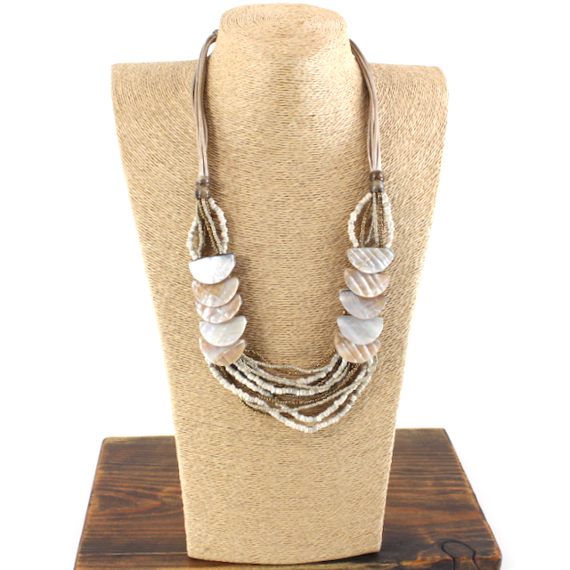 Half-Moon Shell Beaded String Necklace