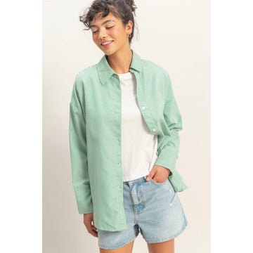 Green Striped Button-Up Top (REG)