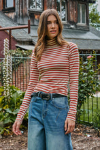 Contrast Striped Turtleneck Top in Ivory/Rust (REG)