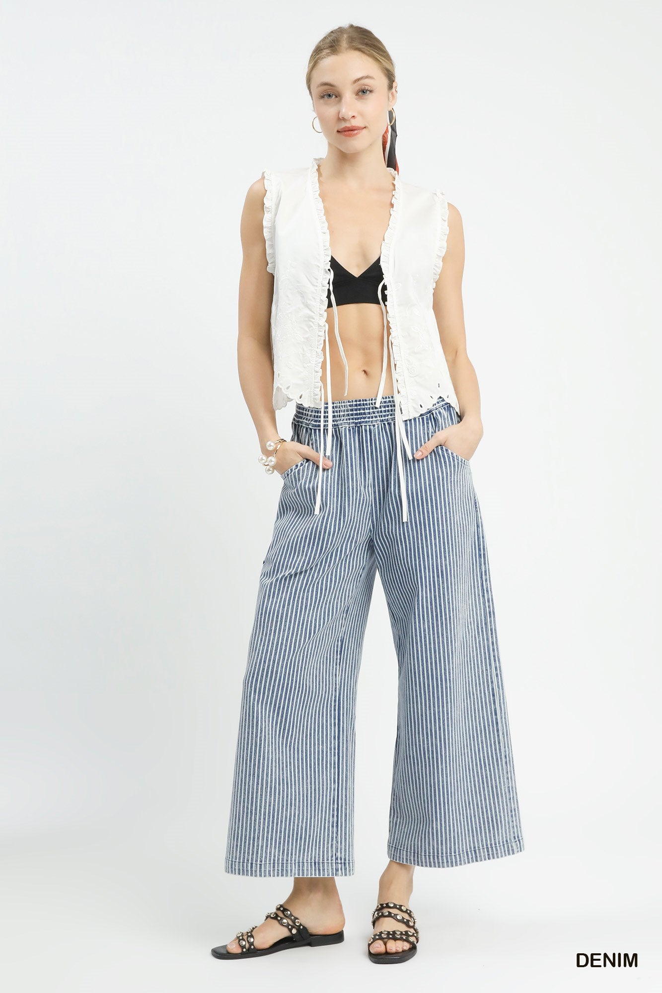 Stone Washed Striped Pants in Denim (REG)