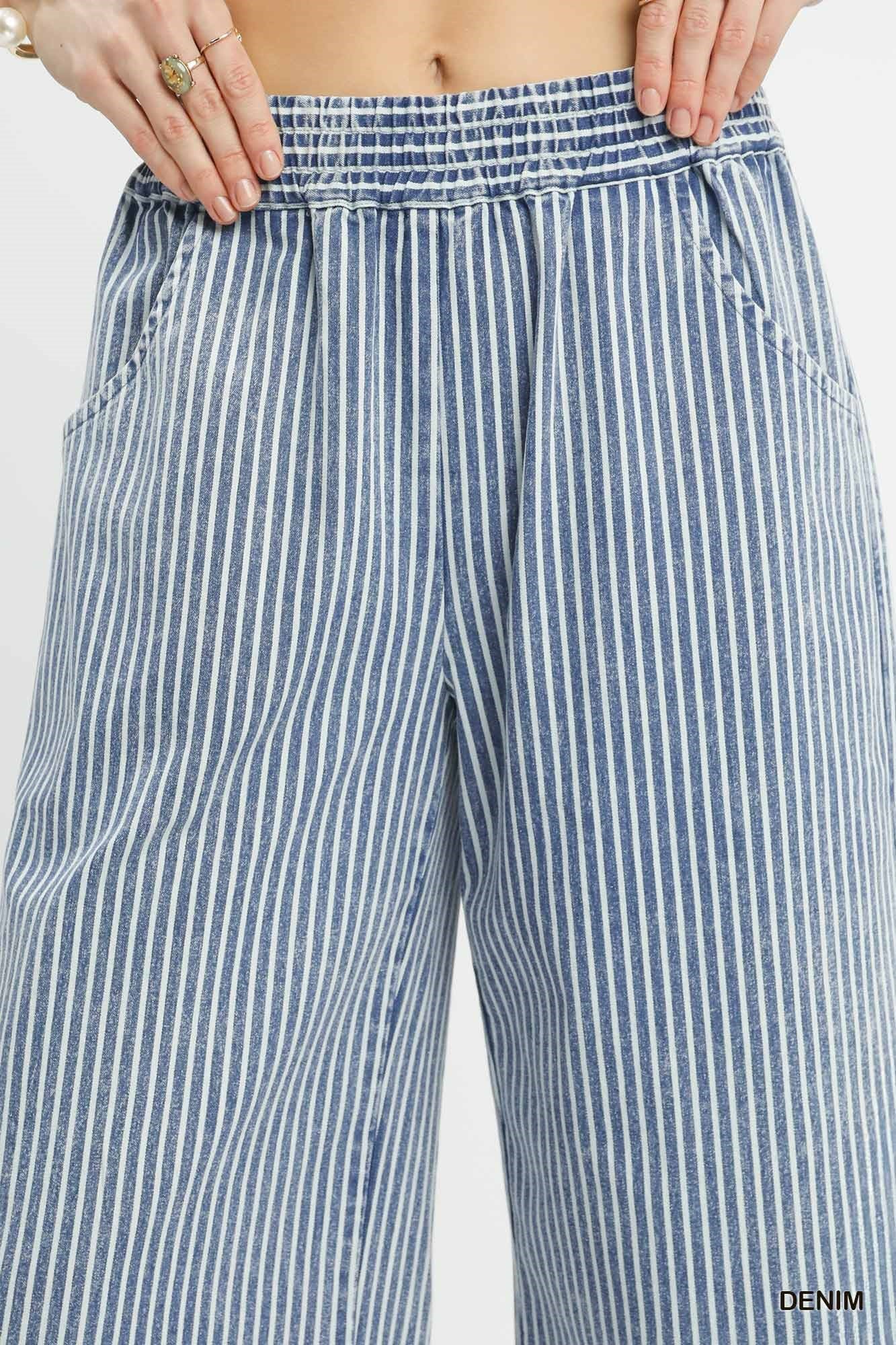 Stone Washed Striped Pants in Denim (REG)