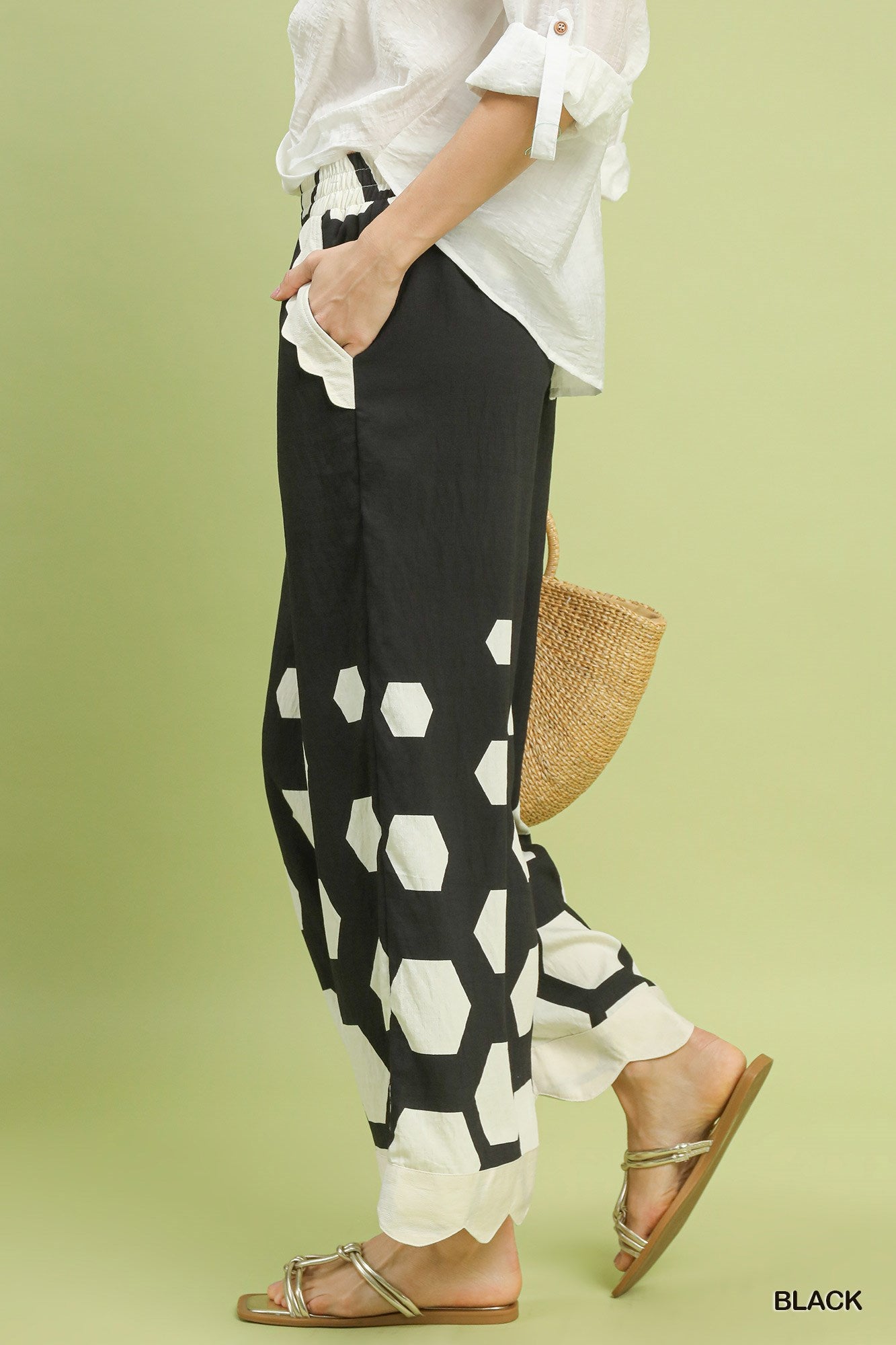 Hexagon Scallop Pants in Black (REG)
