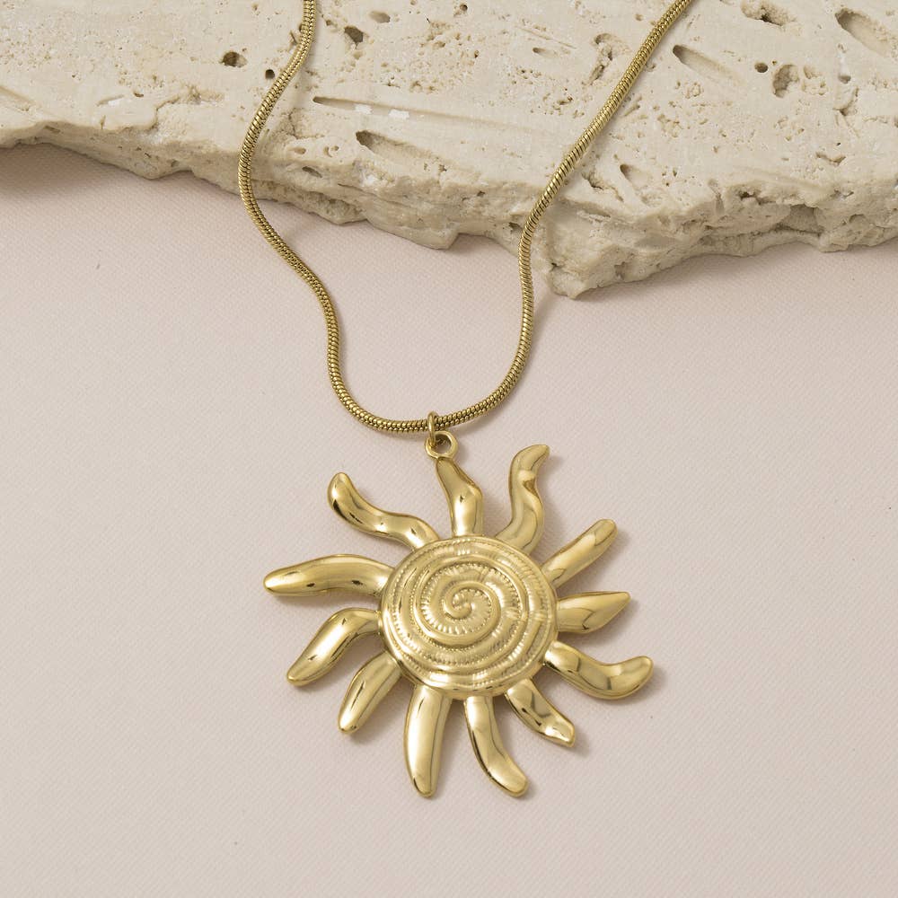 Stainless Steel Spiral Sunburst Necklace