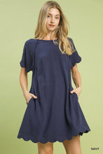 Scallop Linen Dress in Navy (REG)