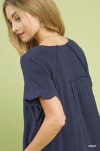Scallop Linen Dress in Navy (REG)