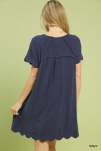 Scallop Linen Dress in Navy (REG)