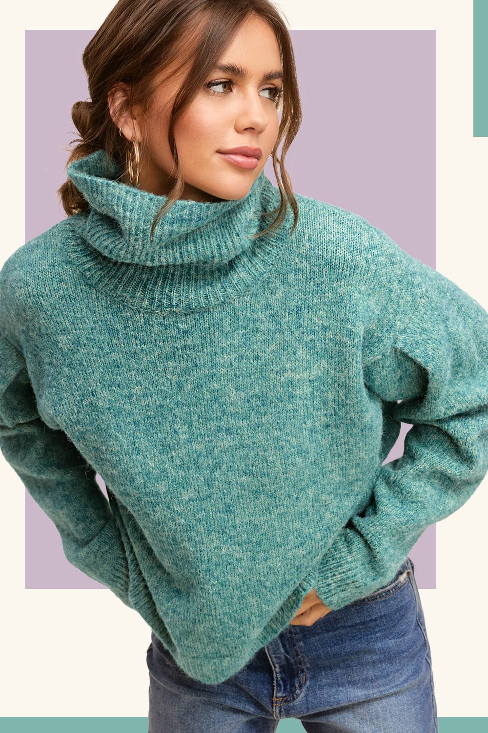 Pintuck Turtleneck Sweater in Mermaid (REG)