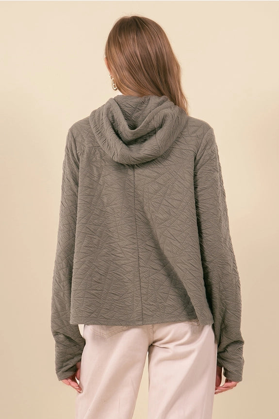 Embo Texture Hoodie Top in Army Green (REG)