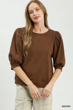 Puff Sleeve Sweatshirt Top in Brown (REG)