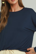 Long Sleeve Bubble Hem Top in Navy (REG)