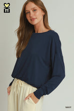 Long Sleeve Bubble Hem Top in Navy (REG)