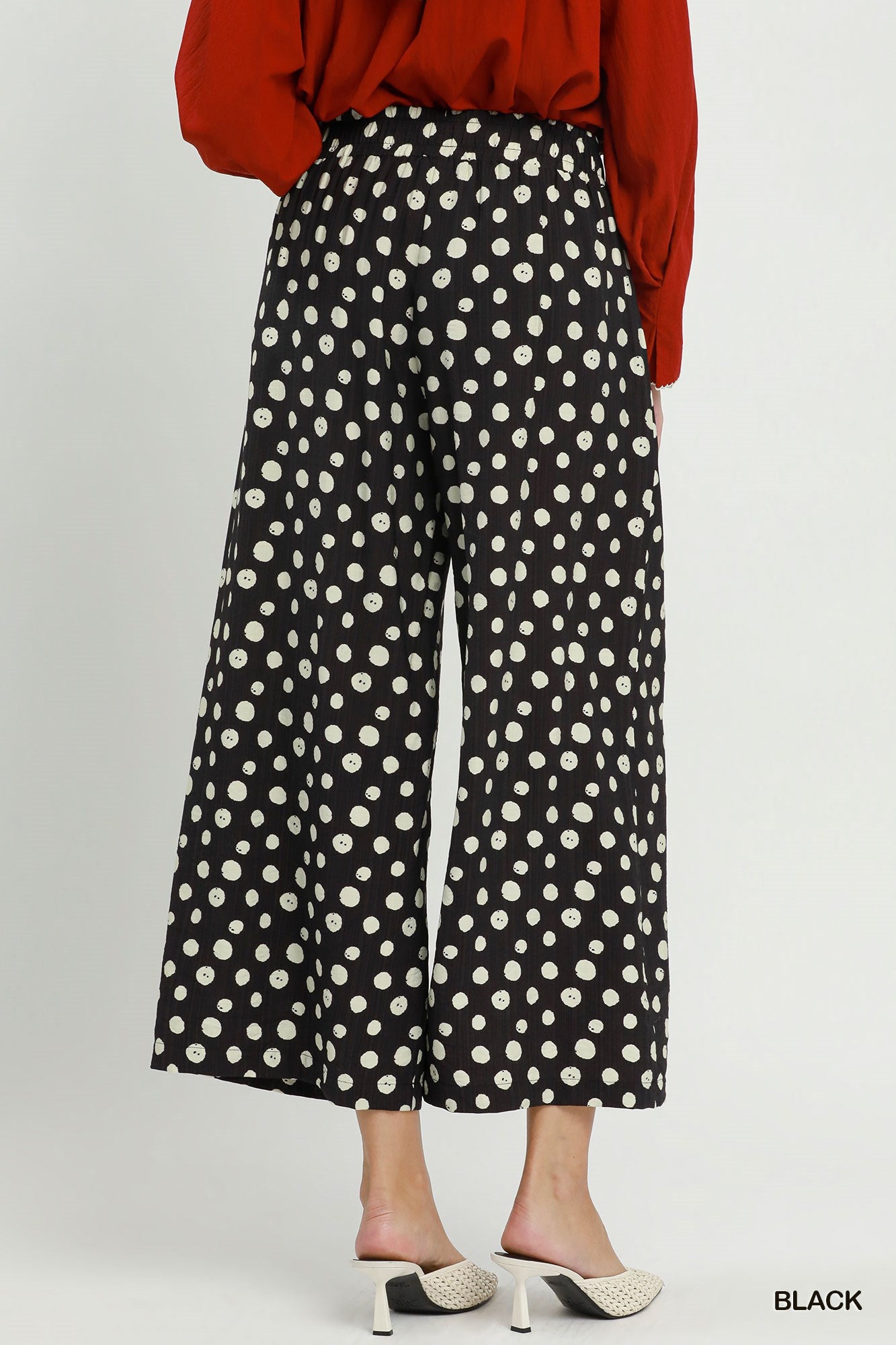 Drawstring Polka Dot Pants in Black (REG)