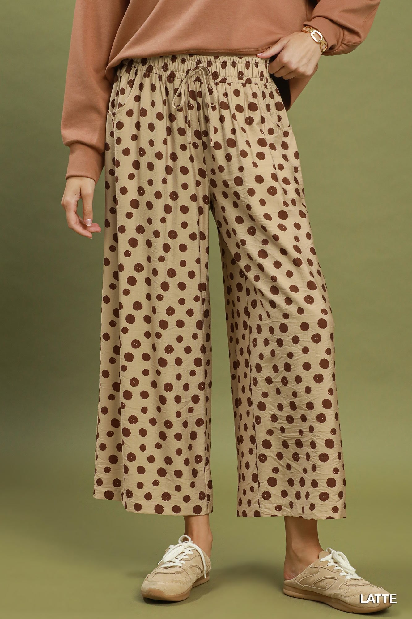 Drawstring Polka Dot Pants in Latte (REG)