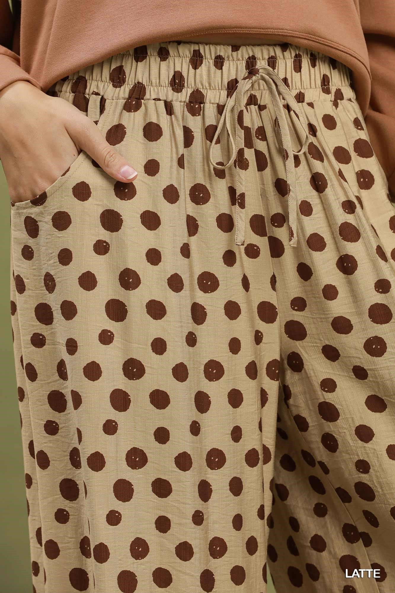 Drawstring Polka Dot Pants in Latte (REG)