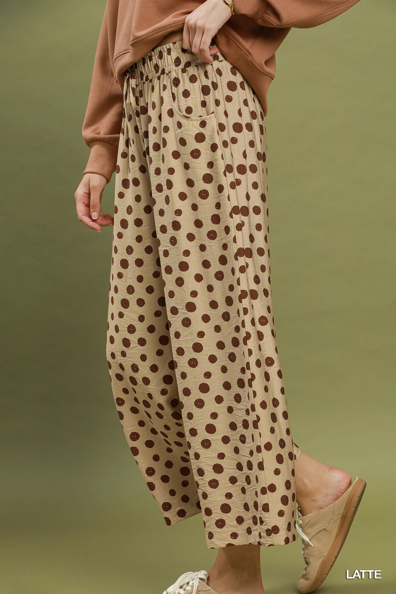 Drawstring Polka Dot Pants in Latte (REG)