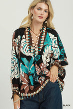 Tropical Split Neck Top in Black (REG)