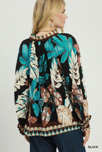 Tropical Split Neck Top in Black (REG)