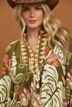 Tropical Split Neck Top in Olive (REG)
