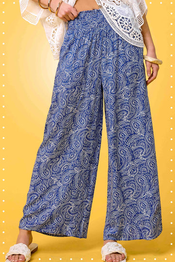 Paisley Wide Leg Pants in Sea Blue (REG)
