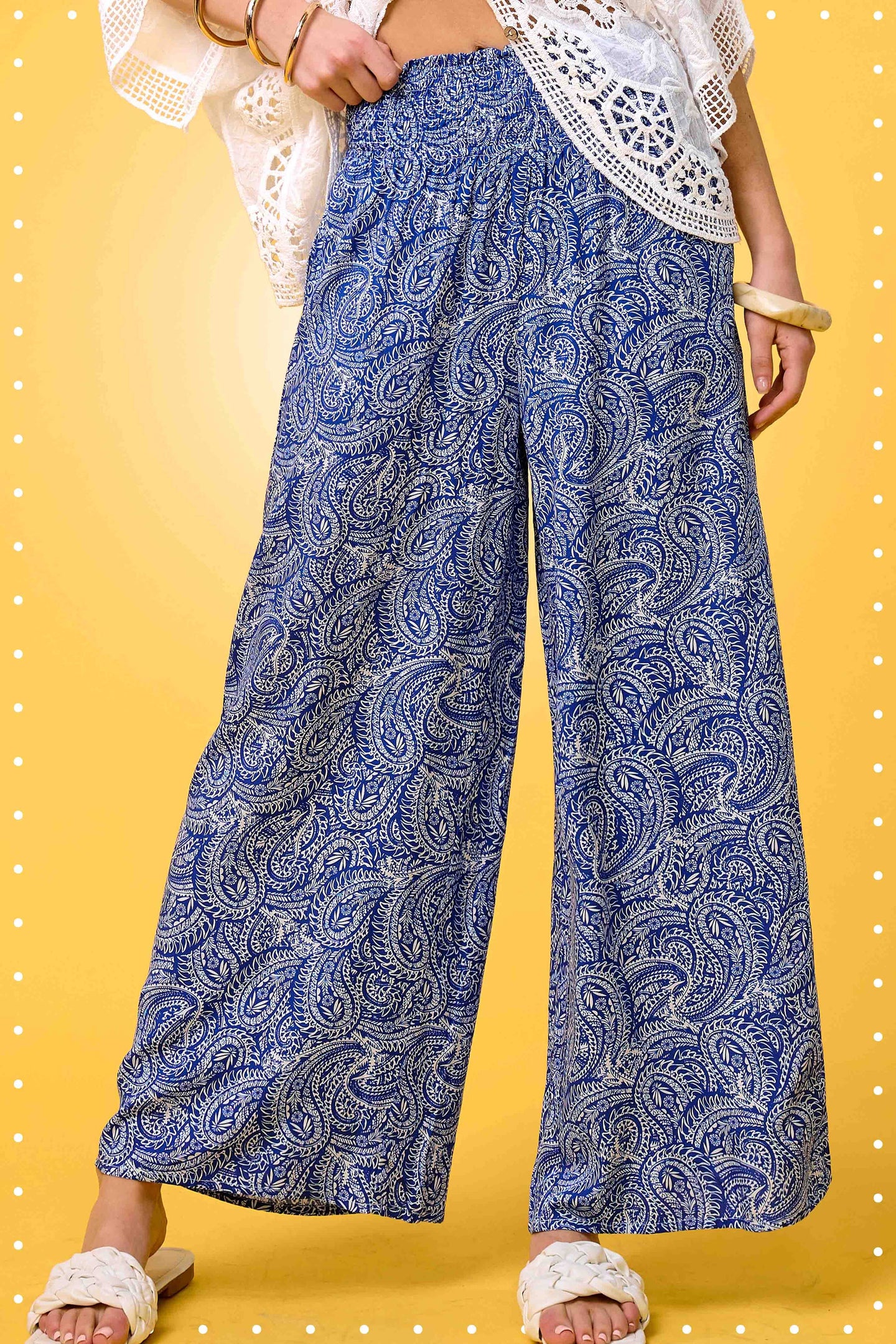 Paisley Wide Leg Pants in Sea Blue (REG)