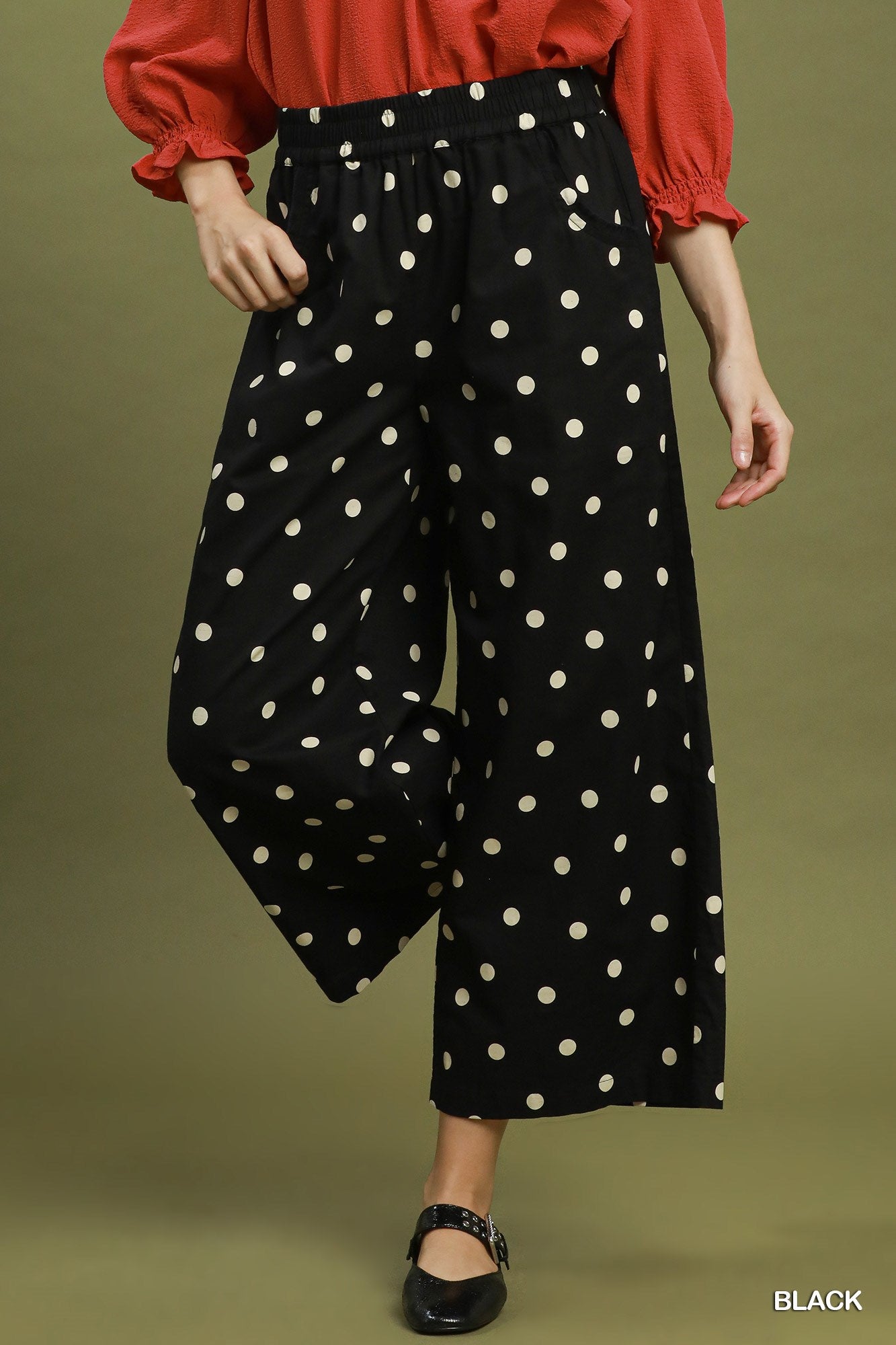 Linen Polka Dot Pants in Black (REG)