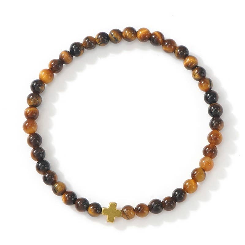 Natural Stone Boho Cross Stretch Bracelet