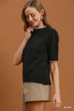 Scallop Trim Puff Sleeve Sweater in Black (REG)
